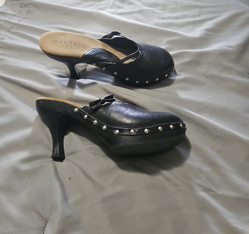Pesaro Black Studded Heeled Mules